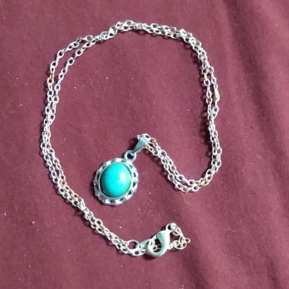 Blue necklace faux blue stone.